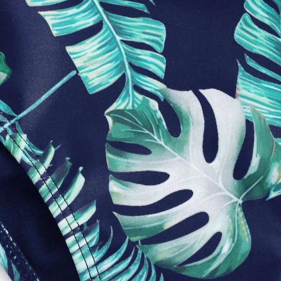 Navy Flounce Tropical High Waisted Swimsuit - Picture 4 of 4